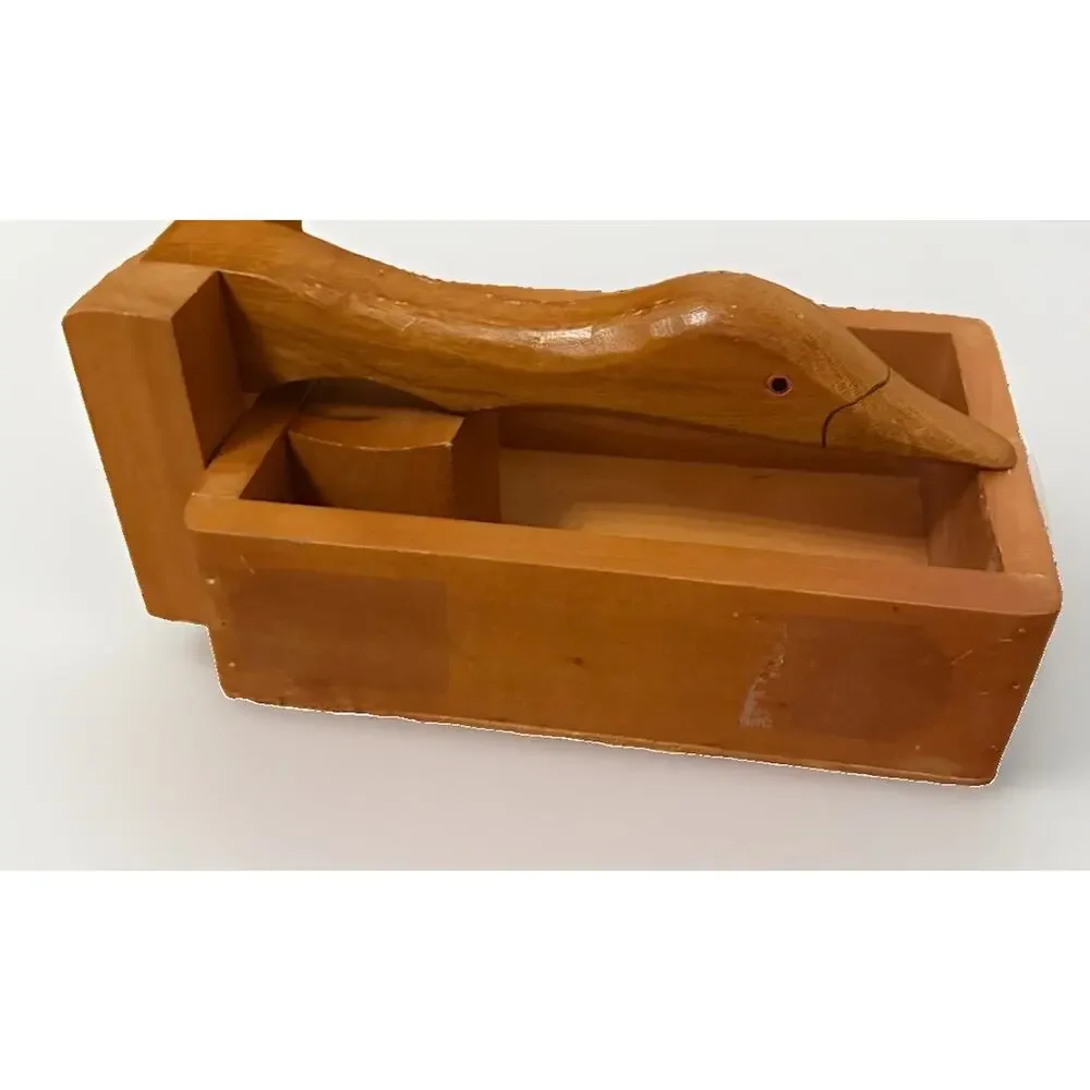Vintage Wooden Duck Nut Cracker Napkin Holder Wood Box Cabin Decor 3915/68